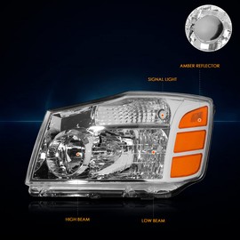 PM PERFORMOTOR 2Pcs Headlights Chrome Housing/Amber Corner Compatible with 04-15 Titan / 05-07 Armada, PMHL-NTIT-0415-OH-CA