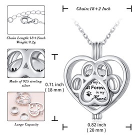 Pet Cremation Jewelry for Ashes 925 Sterling Silver Heart Urn Necklace for Ashes Pet Ashes Necklace for Dog/Cat Paw Print Memorial Locket Keepsake Jewelry Gift for Women Men