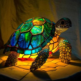 Yevheniy 3D Animal Lamp, Retro Stained Animal Night Light Lamp, Vintage Animals Table Lamp, Bohemian Resin Animal Lamps for Bedroom Living Room Dining Room Nursery Office Home Decoration (Sea Turtle)