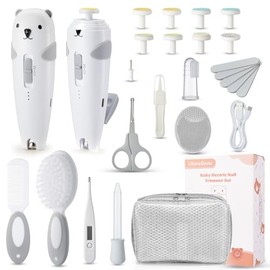 Lilian&Gema 28 en 1 Set Cuidado Bebe Recien Nacido, Lima Eléctrica Uñas Bebé, Lima Uñas Bebé Silenciosa, 9 Cabezales Moledores, Lluminación LED Bidireccional, Carga Type-C, Kit Bebé Recién Nacido