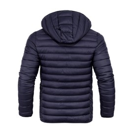 Xsylxgc - chamarra acolchada para hombre, ligera, resistente al agua, con capucha, marino, X-Large