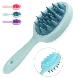 2 in 1 Hair Brush Massager and Detangler - Double Sided Comb with Handle, Scalp Massager and Detangler, Scalp Massager for Shower and Hair Care (Turquoise)