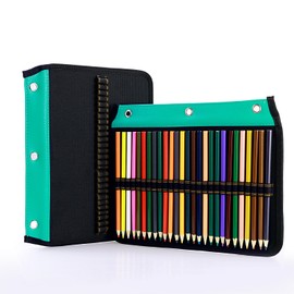 YOUSHARES 54 Slots Pencil Sleeve - 3 Ring Loose-Leaf Binder Pencil Pouch Stationery Organizer for Colored Pencils, Pens （Green）