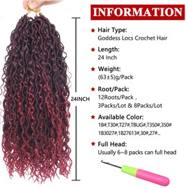 8 Packs Goddess Locs Crochet Hair,24 Inch Boho Faux Locs Crochet Hair,Curly Faux Locs Crochet Hair,Hippie Locs Synthetic Braids,Pre-Looped Messy River Bohemian Locs Hair for Black Women (TBUG#,24Inch)