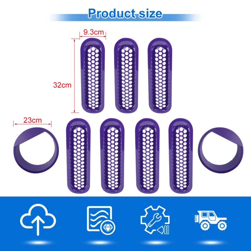CheroCar 9Pc Purple Car Headlight Grille Insert Bezel Trim Cover