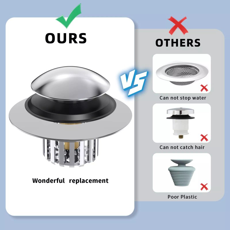 COVO Upgraded Silver Bathtub Drain Strainer Plug Tool-Free Installation 1.45-1.8