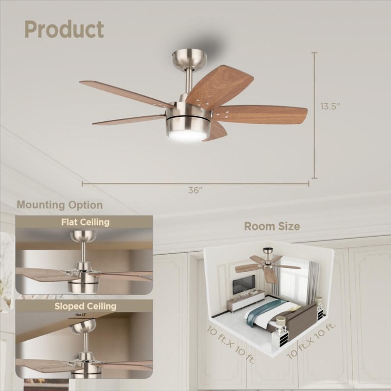Vagizm Ceiling Fan 36'' for Small Room: Modern Ceiling Fans