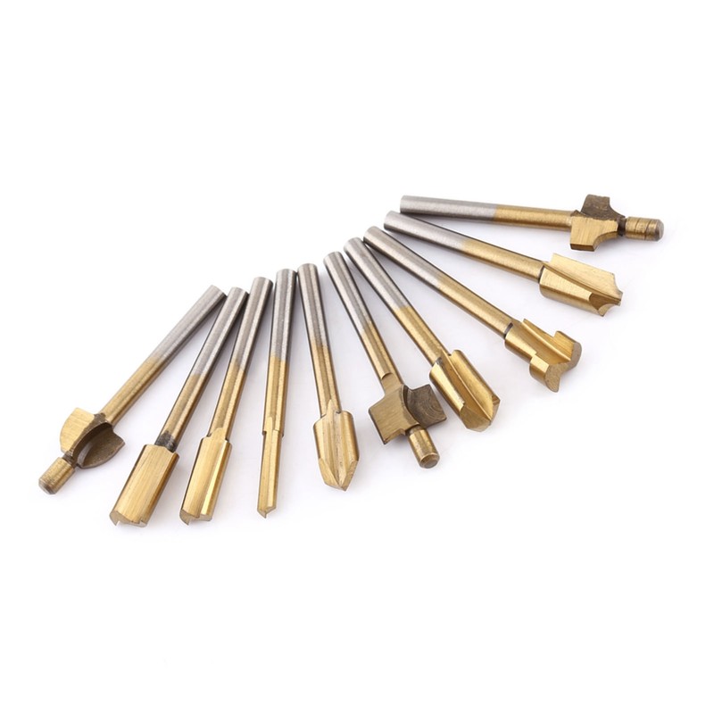 10pcs HSS Titanium Coated Woodworking Edge Cutters Trimmer Router Machine