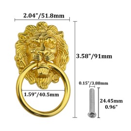 WMYCONGCONG 6Pcs 3.58 x 2.04 Inch Lion Head Drawer Pull Handle Knobs Dresser Cabinet Pull Ring Classical Antique Style Zinc Alloy Door Pull Handle (Gold)