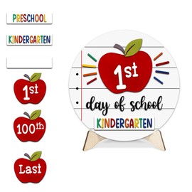 MDPrints First And Last Day of School Board, 8" Round Wooden 2 Layers Double Sided, Back to School First Day of School Board for Kids, Last Day of Preschool Kindergarten Reusable Signs (School 204)