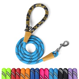 lynxking Rope Dog Leash 6 FT with Comfortable Padded Handle, Highly Reflective Threads Leash for Small Medium Large Dogs (Light Blue, Small 3/8in x 6ft-Rope Clasp)