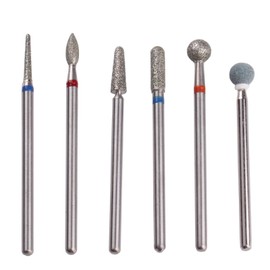 MZCMSL Russian Cuticle Drill Bit Set with Case,6pcs Cuticle Remover Bits (Needle,Ball,Flame,Cylinder,Tapered),Diamond Nail Bit Stone Bit