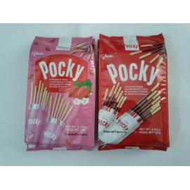 Glico Pocky Family Size Chocolate and Strawberry, 9 Sticks Each (Family)