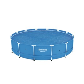 Bestway Flowclear 14 Foot to 15 Foot Round Solar Heat Pool Cover for Above Ground Swimming Pools with Storage Bag, Blue (Cover Only)