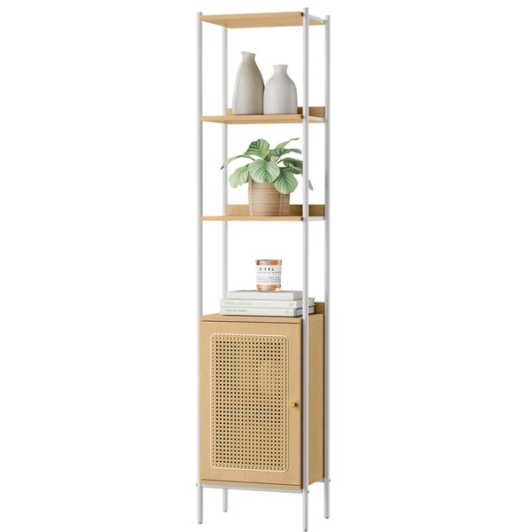 VASAGLE VASAGLE 6-Tier Bookcase, Bookshelf with Rattan-Like Door, Boho Style,