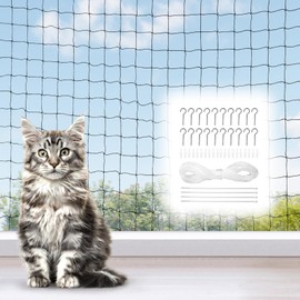 Cat Net for Balcony, Size 3 x 4 m, Includes Hooks and Nails, Wire Reinforced Cat Protection Net, No Drilling, Balcony Net for Cats for Balcony, Patio, Windows, Doors and Fences