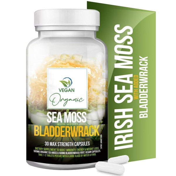 Sea Moss & Bladderwrack Capsules - 30 Vegan Capsules - Organic Irish Sea Moss Gluten Free and Immunity Booster