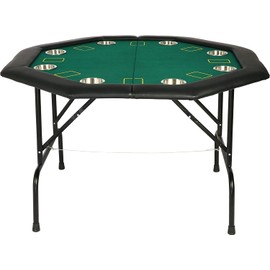 TRY & DO 48" Octagon Poker Table Texas Blackjack Table with Leg & Stainless Steel Cup Holders for 8 Player, Green Felt