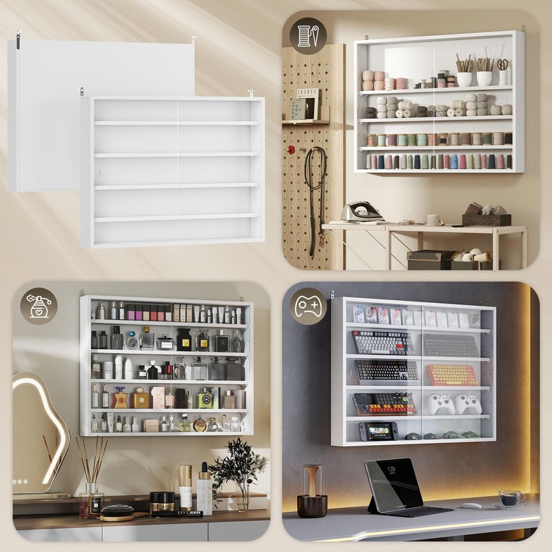 HOMCOM 5-Tier Display Cabinet, Glass Door Cabinet with Adjustable Shelves,