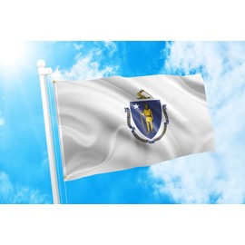 DMSE Massachusetts State Flag 2X3 Ft Foot 100% Polyester 100D Flag UV Resistant (2' X 3' Ft Foot)