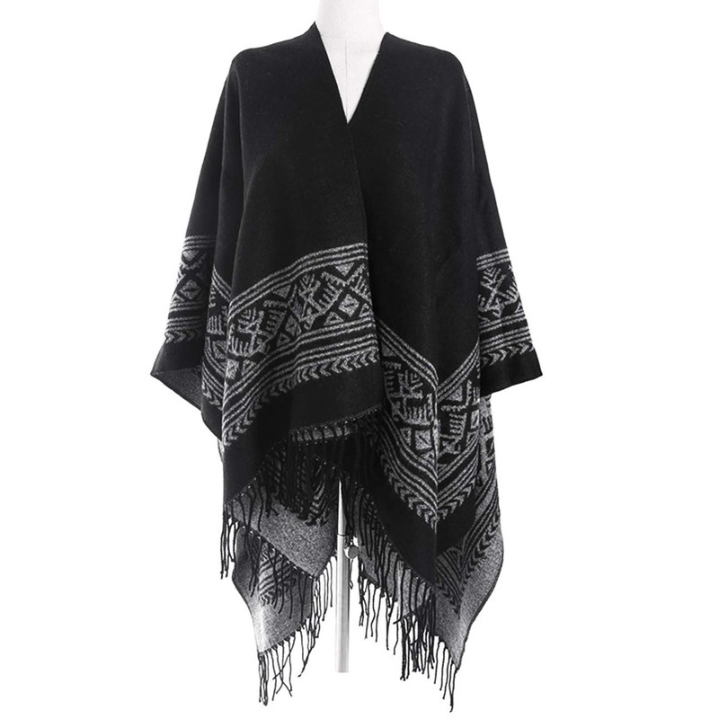 Superora Damen Poncho Cape Umhängetuch Stola Strick-Pullover Karierte Deckenschal Sweatshirt