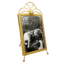 VIP Home & Garden Gold Tone Wire Vertical 10 x 6 Wood Wall or Table Top Picture Frame Display, Holds 5 x 7 Photo