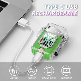 BABOBIU Electric Lighter Cool Lighter Flameless Windproof Lighter Type C Rechargeable Lighter with Dual Plasma Arc for Candles, Incense, Fireworks (Green)
