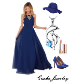 Dolphin Necklace 925 Sterling Silver Mothers Day Gifts For Women Necklace Chains (Heart Blue Dolphin Necklace)