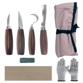 Flonsa Wood Carving Kit, 8 Pcs Wood Carving Tools with Gloves and Storage Bag Professional Whittling Knife Kit for Adults Wood Carving DIY