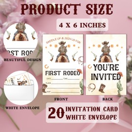 SIXEIGHT First Rodeo Birthday Invitations, Cowboy 1st Party Invitations, 20 Fill-in Style Invites with Envelopes for Girls Boys, Birthday Party Favor & Decoration (4"x6")-D08