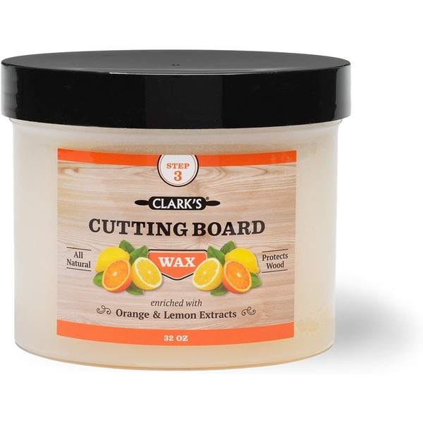 Cutting Board Finish Wax (32oz) by CLARK'S - Enriched with Lemon & Orange Oils - Woodworker - Restaurant Size - Butcher Block Wax