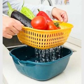 Vegetable&Fruit Washing Basket, 2-in-1 Drain Colander Bowl Set of 3,Kitchen Sink Strainer Basket Set – BPA-Free Plastic Drain Catchers– Easy to Clean – Reusable Sink Strainers for Your Kitchen