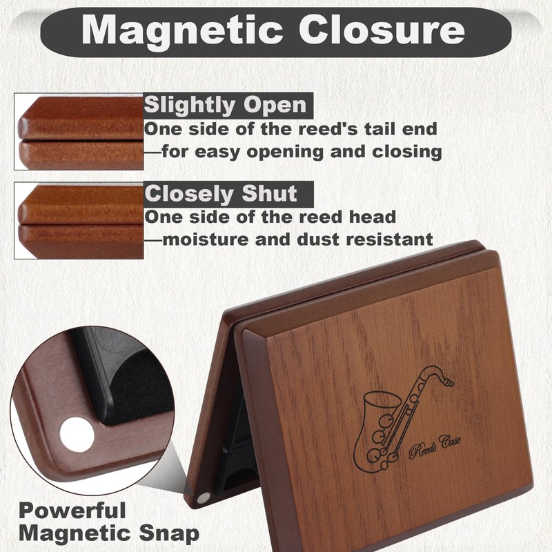 Kmise Wooden Reed Case with Magnetic Closure, Dual-Sided Storage Design,