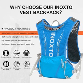 INOXTO Hydration Vest Backpack,Lightweight Water Running Vest Pack with 1.5L Water Bladder Bag Daypack for Hiking Trail Running Cycling Race Marathon for Women Men