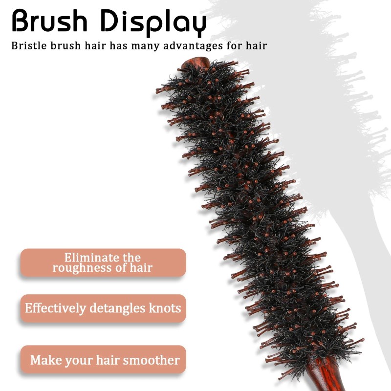 Boar Bristle Hair Brush for Women and Men, Small round