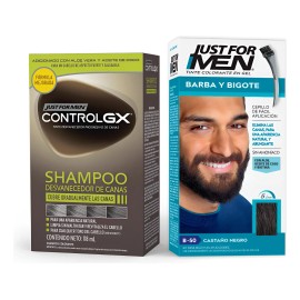 Kit Just For Men Desvanecedor Canas Gx + Barba Castaño Negro Castaño/negro