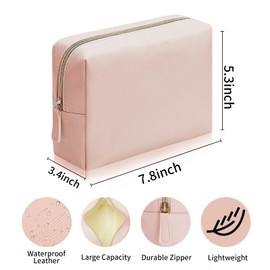 Milifox Makeup Bag Cosmetic for Women, Small Purse, Pouch Waterproof PU Leather Portable Versatile Fashion Zipper, Pink