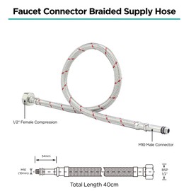 LEADAHEAD Flexible Tap Connectors Tap Tails M10 (10mm) x 1/2" Fitting 40cm Long Flexible Pipe for Monobloc Mixer Tap Pair of Stainless Steel Braided Water Supply Hose (2 Pcs)