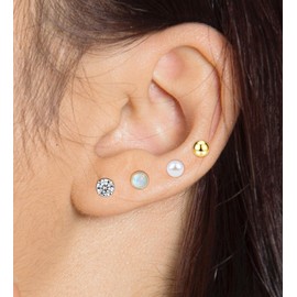 Enticera 4Pairs Flat Back Earrings for Women 14K Gold Hypoallergenic Cartilage Earring for Sensitive Skin CZ Opal Heart Star Ball Screw Back Nap Earrings for Helix Piercing Gold StyleA