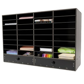 MhdunueSK Mail Sorter Organizer, Black Student Mailbox for Classroom, Desktop File Sorter, Literature Organizer, Paper Organizer for Home School Office (Black 32 Compartment with 2 Drawers)