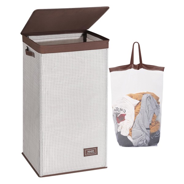 SOLEDI 100L Laundry Hamper with Lid - Laundry Basket Textilene, Waterproof and Durable - Clothes Hamper with Bag Removable, Easy to Carry - Dirty Hamper for Bedroom, Bathroom, Dorm, College, Apartment