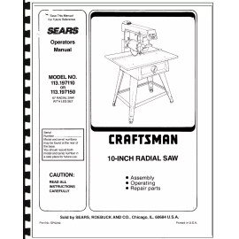 Sears Craftsman  Radial Arm Saw Manual No.113.197150
