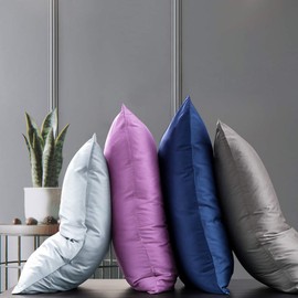 FLXXIE 2 Pack Zipped Satin Standard Pillowcases for Hair and Skin, Silky and Super Soft (20"x26") Zippered Satin Pillow Cases, Purple, 20x26 Inches