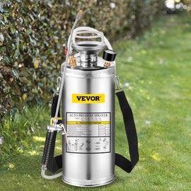 Happybuy 2 Gallon Stainless Steel Sprayer, 20" Wand & 3FT Reinforced Hose, Hand Pump Sprayer with Pressure Gauge, Safety Valve & Adjustable Nozzle, Weed Sprayers for Lawn, Gardening &Sanitizing1