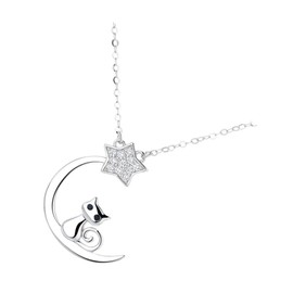 DOITOOL Moon and Star Necklace for Women Silver Clavicle Choker Cat Pendant Rhinestone Design Unique and Shining Jewelry for Loved