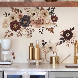 Elegant Peony Rose Flower Wall Stickers, sacinora Floral Art Wall Decals Removable Vinyl Peel and Stick for Living Room Bedroom Kitchen Nursery Home Decorations