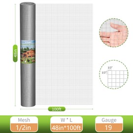 Hardware Cloth, 1/2 inch 48 in x 100 ft 19 Gauge Chicken Wire Fence Wire Mesh Roll for Chicken Coop Fences Garden Plant Supports Poultry Netting Cage Snake Fence