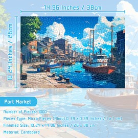 MISITU Jigsaw Puzzles 1000 Pieces for Adults Mini Puzzles Micro Pieces Challenging Difficult Puzzles Christmas Birthday Gift Game Toys Port Market 10.24 x 14.96 Inches