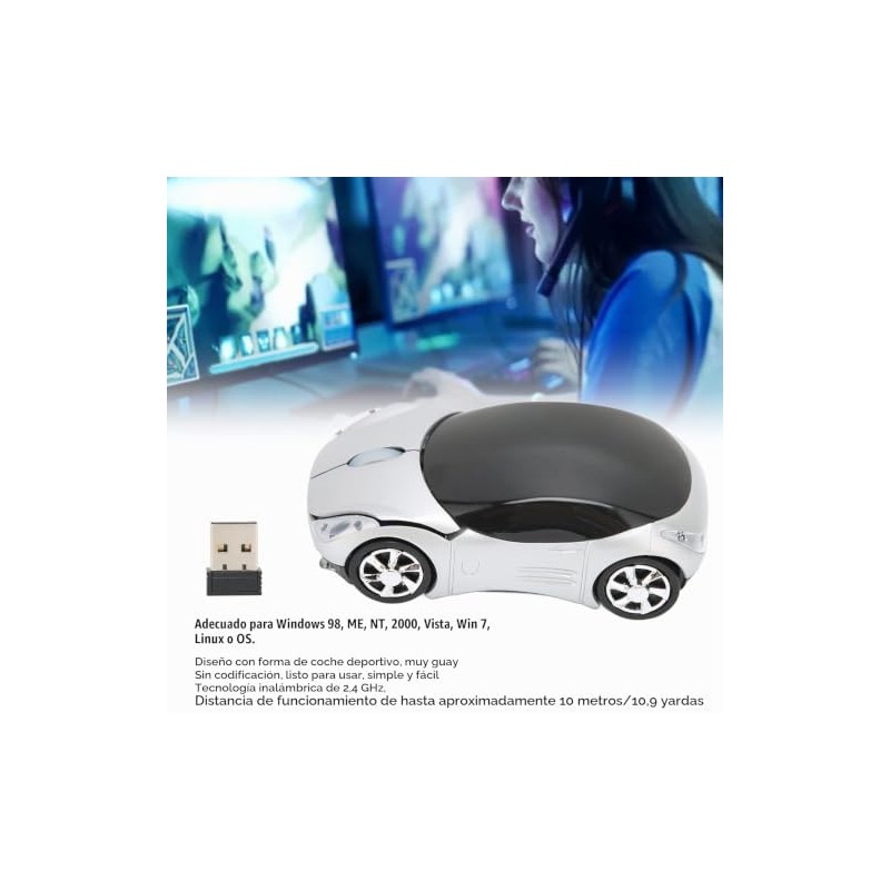 Ratón Inalámbrico Deportivo 2,4 GHz con Forma de Coche -
