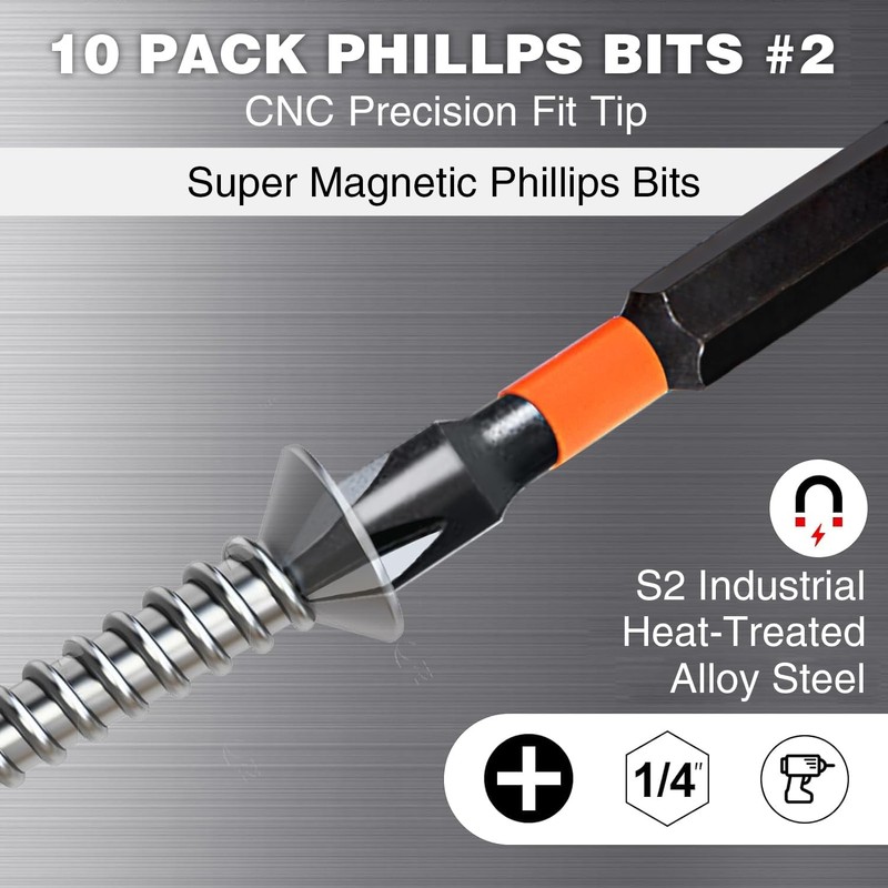 10 pcs Phillips Impact Driver Bits #2 3.5Inch, 2 Phillips
